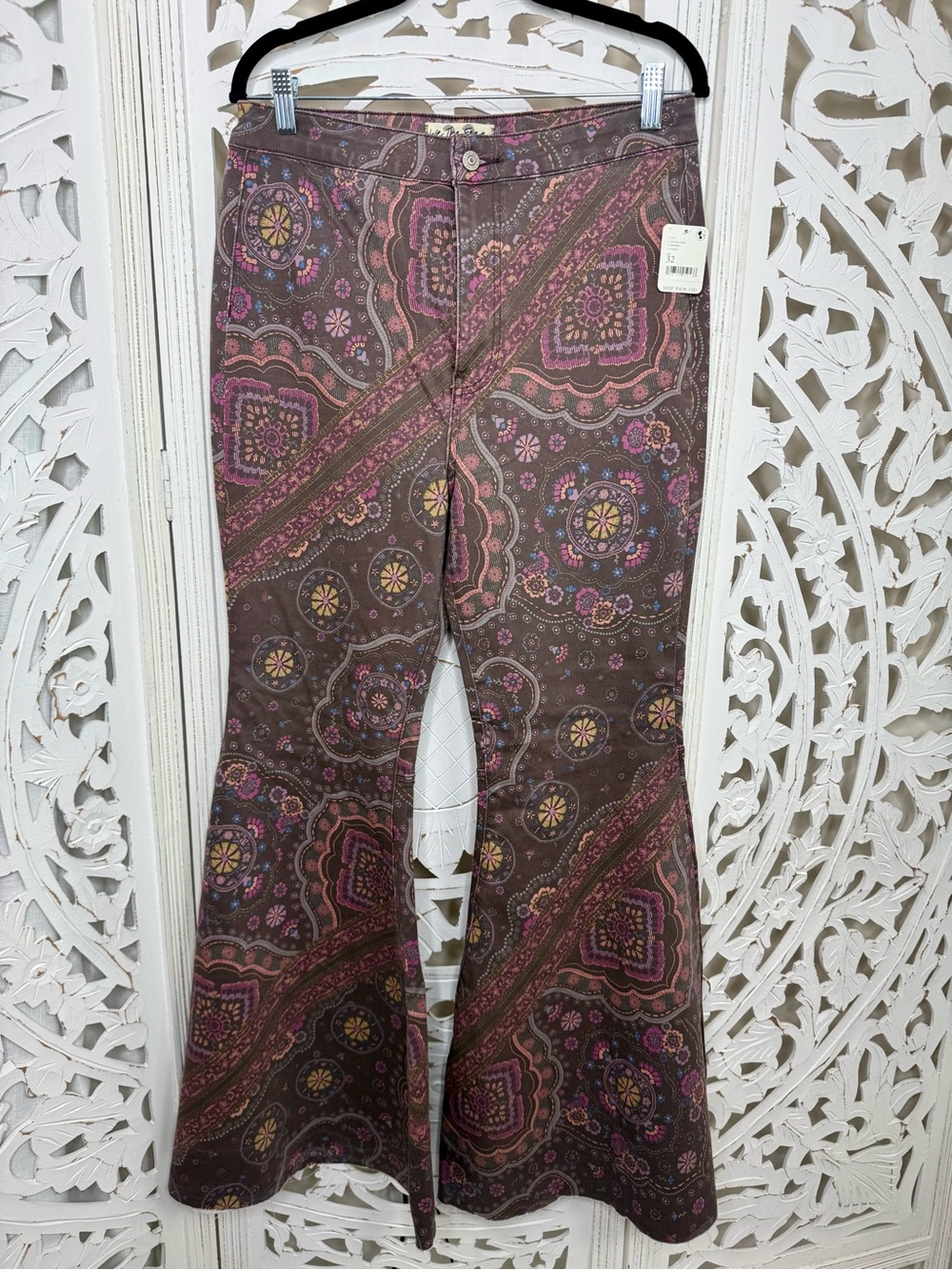 Free People Brown Paisley Just Float On Flare Jeans NWT - Picture 3 of 8